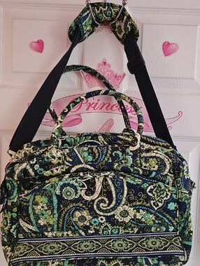 Vera Bradley Quilted Paisley Laptop Bag in Navy, Green & Cream